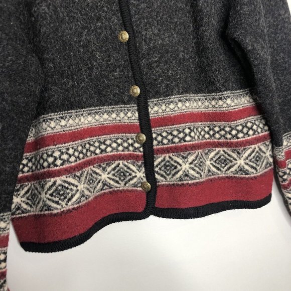 VTG Tally Ho Gray Jacket XL 100% Wool Fair Isle Long Sleeve Cardigan Sweater Top - Picture 4 of 9